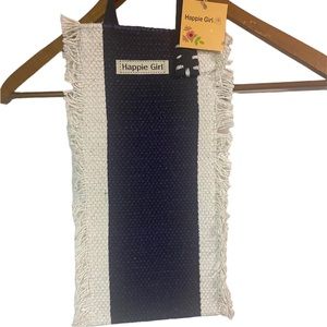 Happie Girl hand sewn carpet wine bottle gift travel bag nwot cream and navy